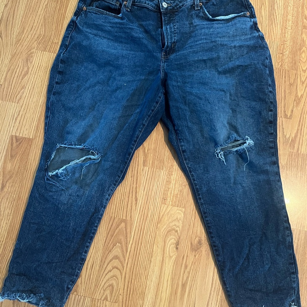 Old Navy Dark High Rise Curvy OG Straight Blue Distressed  Jeans
